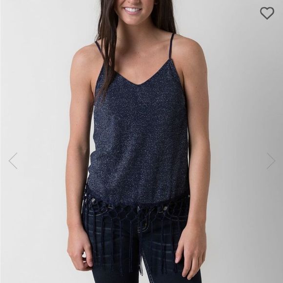 Skies are Blue glitter navy fringe tanktop L - Picture 2 of 16